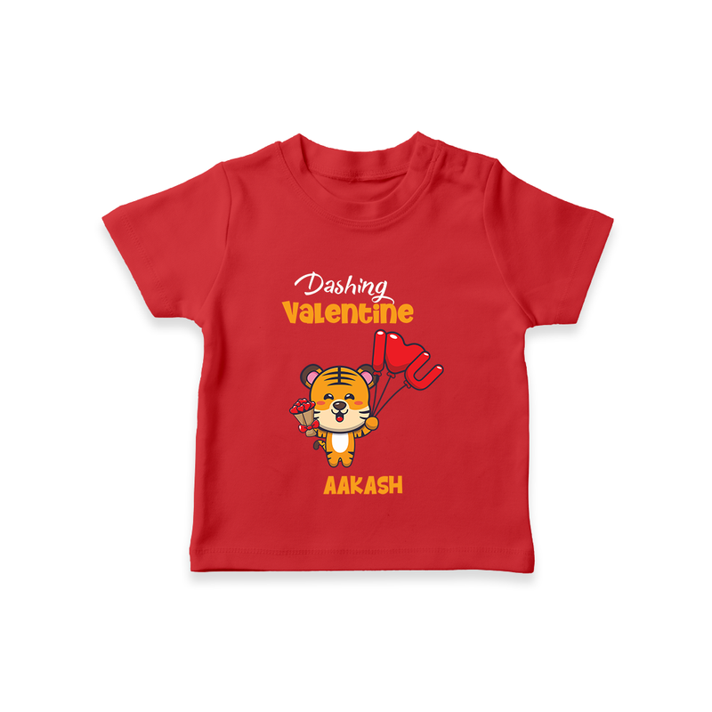 Dashing Valentine - Valentine's Day Themed Customized T-Shirt For Kids - RED - 0-5 Months Old (Chest 17")