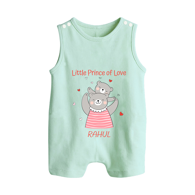 Little Prince Of Love - Valentine's Day Themed Customized Romper Suit For Babies - MINT GREEN - 0 - 5 Months Old (Chest 18")