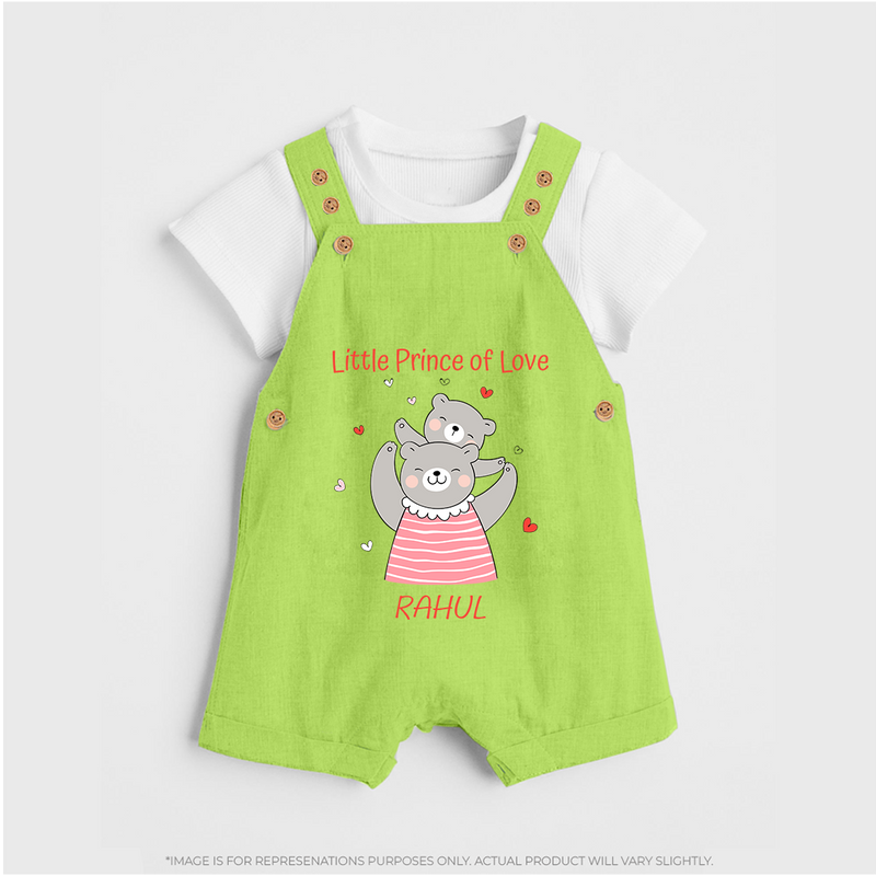 Little Prince Of Love - Valentine's Day Themed Customized Dungaree Set For Kids - GREEN - 0 - 5 Months Old (Chest 18")