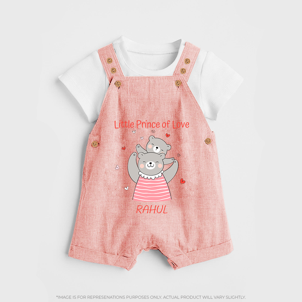 Little Prince Of Love - Valentine's Day Themed Customized Dungaree Set For Kids - PEACH - 0 - 5 Months Old (Chest 18")