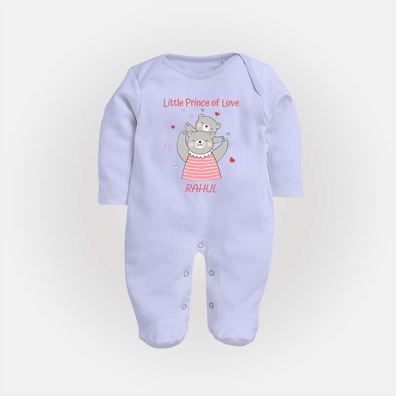 Little Prince Of Love - Valentine's Day Themed Customized Sleep Suit For Babies - BABY BLUE - New Born (Chest 7.5")