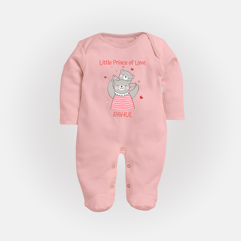 Little Prince Of Love - Valentine's Day Themed Customized Sleep Suit For Babies - BABY PINK - New Born (Chest 7.5")