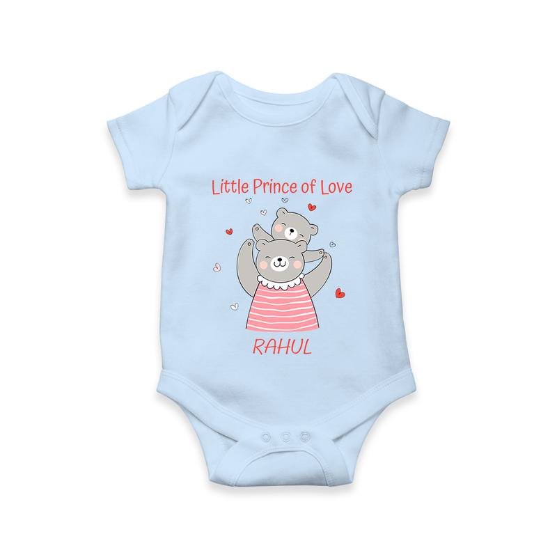 Little Prince Of Love - Valentine's Day Themed Customized Romper For Babies - BABY BLUE - 0 - 3 Months Old (Chest 16")