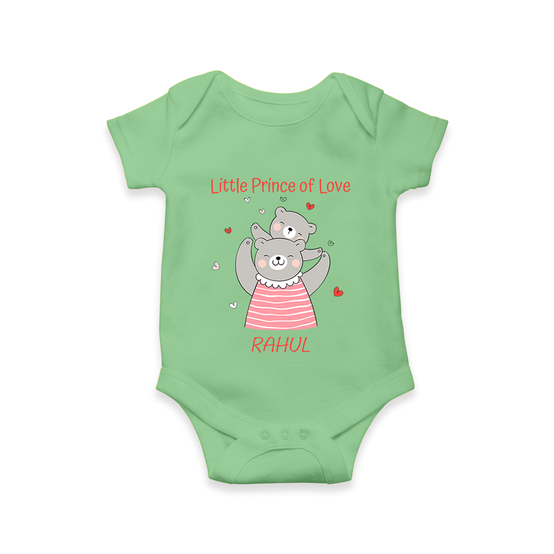 Little Prince Of Love - Valentine's Day Themed Customized Romper For Babies - GREEN - 0 - 3 Months Old (Chest 16")