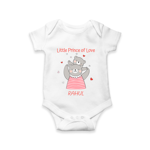 Little Prince Of Love - Valentine's Day Themed Customized Romper For Babies - WHITE - 0 - 3 Months Old (Chest 16")