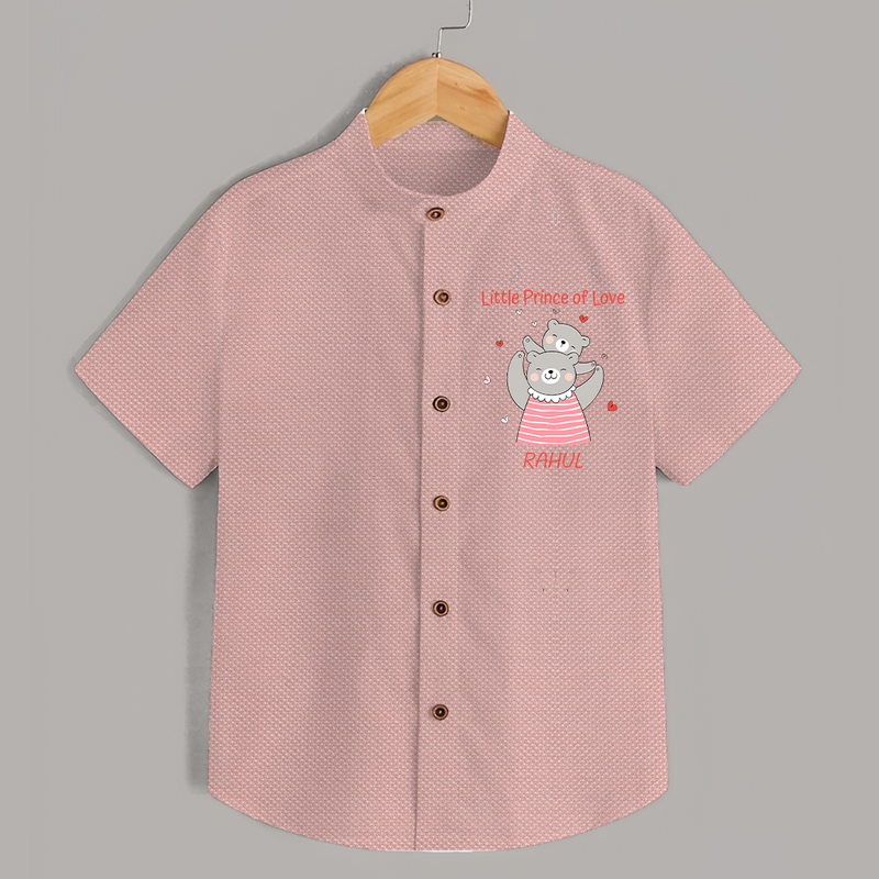 Little Prince Of Love - Valentine's Day Themed Customized Shirt For Kids - PEACH - 0 - 6 Months Old (Chest 23")