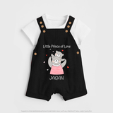 Little Prince Of Love - Valentine's Day Themed Customized Dungaree Set For Kids - BLACK - 0 - 5 Months Old (Chest 18")