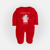 Little Prince Of Love - Valentine's Day Themed Customized Sleep Suit For Babies - RED - New Born (Chest 7.5")