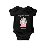 Little Prince Of Love - Valentine's Day Themed Customized Romper For Babies - BLACK - 0 - 3 Months Old (Chest 16")