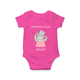 Little Prince Of Love - Valentine's Day Themed Customized Romper For Babies - HOT PINK - 0 - 3 Months Old (Chest 16")