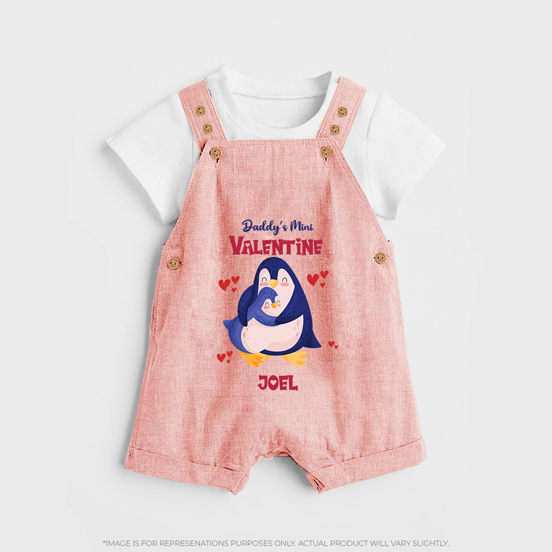 Daddy's Mini Valentine - Valentine's Day Themed Customized Dungaree Set For Kids - PEACH - 0 - 5 Months Old (Chest 18")