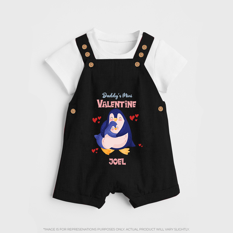 Daddy's Mini Valentine - Valentine's Day Themed Customized Dungaree Set For Kids - BLACK - 0 - 5 Months Old (Chest 18")