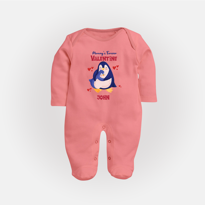 Mommy's Forever - Valentine's Day Themed Customized Sleep Suit For Babies - PEACH - New Born (Chest 7.5")