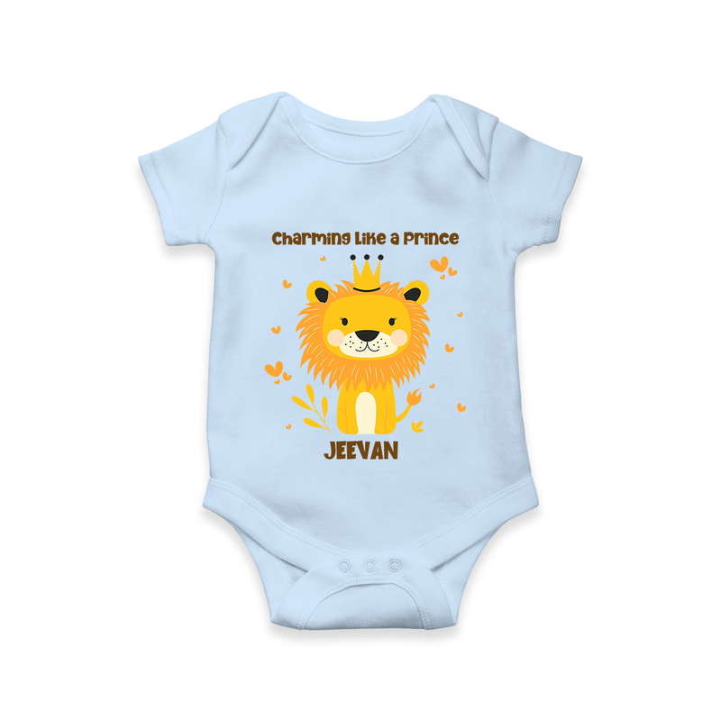 Charming Like A Prince - Valentine's Day Themed Customized Romper For Babies - BABY BLUE - 0 - 3 Months Old (Chest 16")