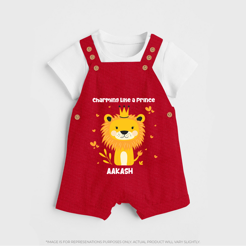 Charming Like A Prince - Valentine's Day Themed Customized Dungaree Set For Kids - RED - 0 - 5 Months Old (Chest 18")