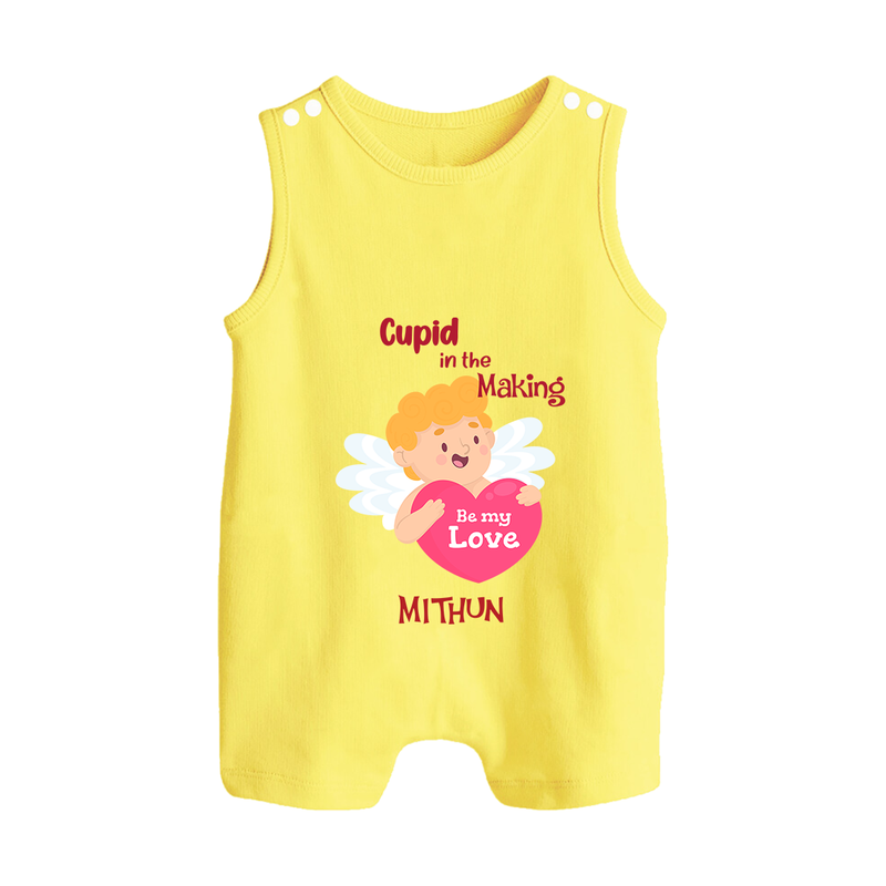 Cupid In The Making - Valentine's Day Themed Customized Romper Suit For Babies - PASTEL YELLOW - 0 - 5 Months Old (Chest 18")