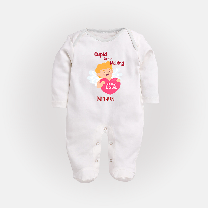 Cupid In The Making - Valentine's Day Themed Customized Sleep Suit For Babies - WHITE - New Born (Chest 7.5")