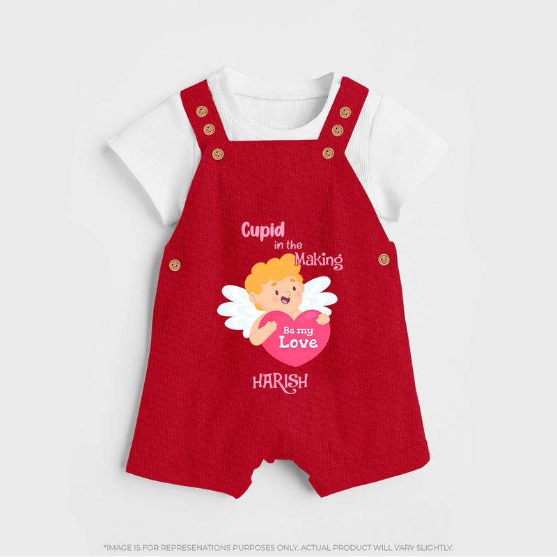 Cupid In The Making - Valentine's Day Themed Customized Dungaree Set For Kids - RED - 0 - 5 Months Old (Chest 18")