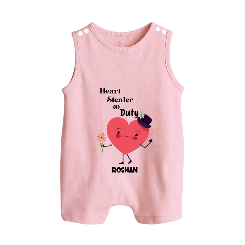 Heart Stealer On Duty - Valentine's Day Themed Customized Romper Suit For Babies - BABY PINK - 0 - 5 Months Old (Chest 18")