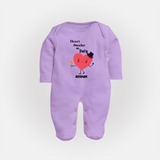 Heart Stealer On Duty - Valentine's Day Themed Customized Sleep Suit For Babies - LILAC - New Born (Chest 7.5")