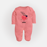 Heart Stealer On Duty - Valentine's Day Themed Customized Sleep Suit For Babies - PEACH - New Born (Chest 7.5")