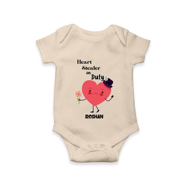 Heart Stealer On Duty - Valentine's Day Themed Customized Romper For Babies - IVORY - 0 - 3 Months Old (Chest 16")