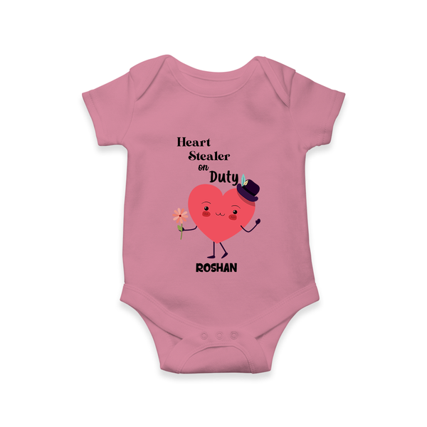 Heart Stealer On Duty - Valentine's Day Themed Customized Romper For Babies - ONION - 0 - 3 Months Old (Chest 16")