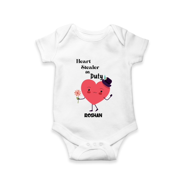 Heart Stealer On Duty - Valentine's Day Themed Customized Romper For Babies - WHITE - 0 - 3 Months Old (Chest 16")