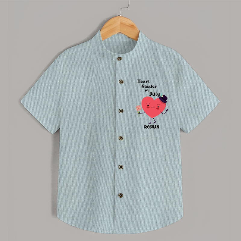 Heart Stealer On Duty - Valentine's Day Themed Customized Shirt For Kids - ARCTIC BLUE - 0 - 6 Months Old (Chest 23")