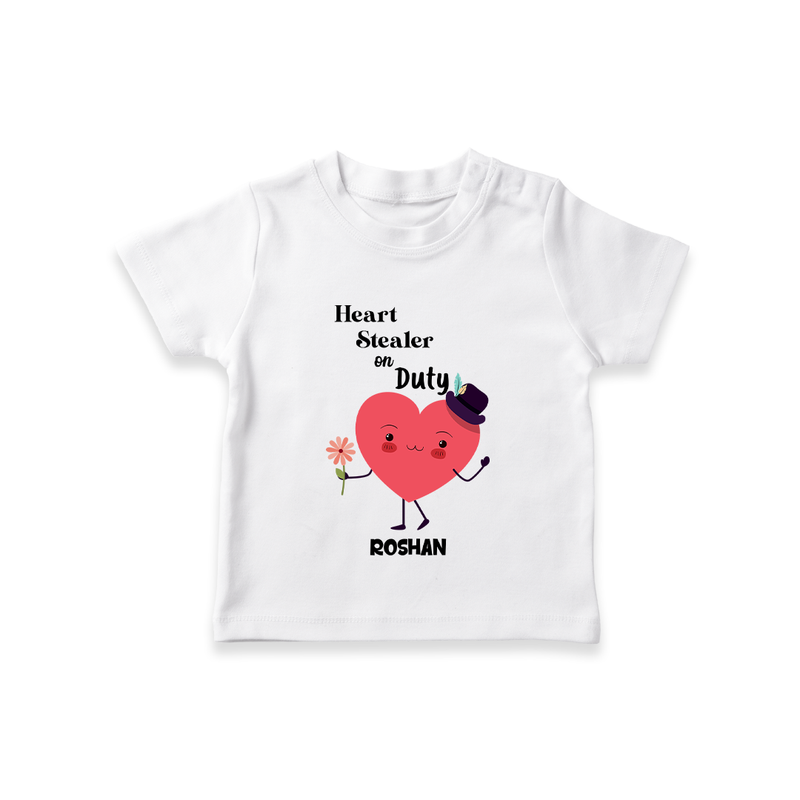 Heart Stealer On Duty - Valentine's Day Themed Customized T-Shirt For Kids - WHITE - 0-5 Months Old (Chest 17")