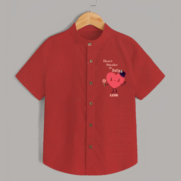 Heart Stealer On Duty - Valentine's Day Themed Customized Shirt For Kids - RED - 0 - 6 Months Old (Chest 23")