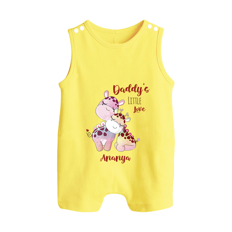 Daddy's Little Love - Valentine's Day Themed Customized Romper Suit For Babies With Name - PASTEL YELLOW - 0 - 5 Months Old (Chest 18")