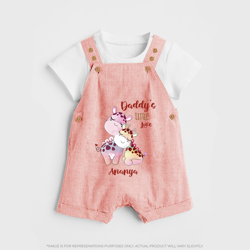 Daddy's Little Love - Valentine's Day Themed Customized Dungaree Set For Kids With Name - PEACH - 0 - 5 Months Old (Chest 18")