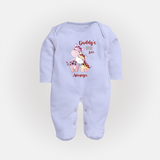 Daddy's Little Love - Valentine's Day Themed Customized Sleep Suit For Babies With Name - BABY BLUE - New Born (Chest 7.5")