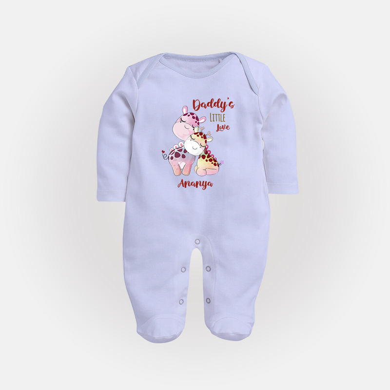 Daddy's Little Love - Valentine's Day Themed Customized Sleep Suit For Babies With Name - BABY BLUE - New Born (Chest 7.5")