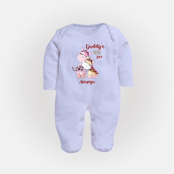 Daddy's Little Love - Valentine's Day Themed Customized Sleep Suit For Babies With Name - BABY BLUE - New Born (Chest 7.5")