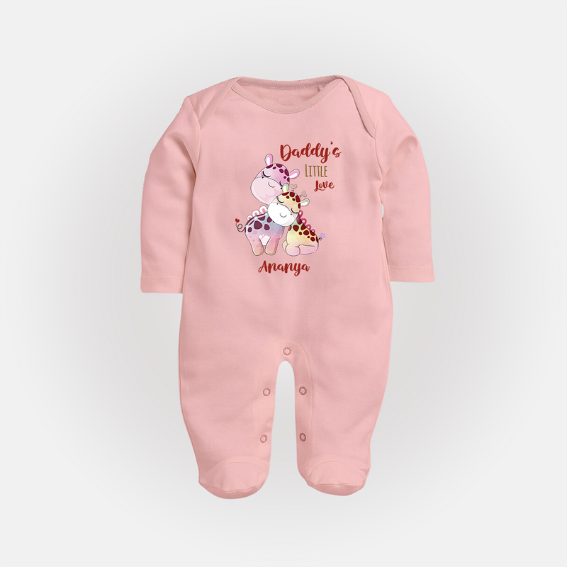 Daddy's Little Love - Valentine's Day Themed Customized Sleep Suit For Babies With Name - BABY PINK - New Born (Chest 7.5")