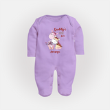 Daddy's Little Love - Valentine's Day Themed Customized Sleep Suit For Babies With Name - LILAC - New Born (Chest 7.5")