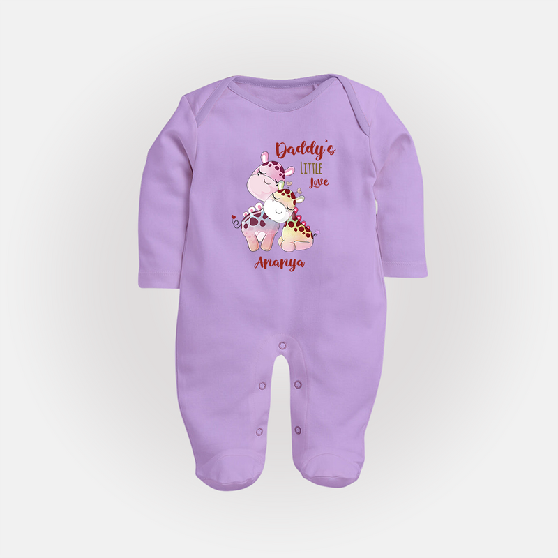 Daddy's Little Love - Valentine's Day Themed Customized Sleep Suit For Babies With Name - LILAC - New Born (Chest 7.5")