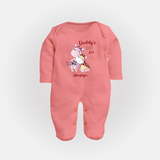 Daddy's Little Love - Valentine's Day Themed Customized Sleep Suit For Babies With Name - PEACH - New Born (Chest 7.5")