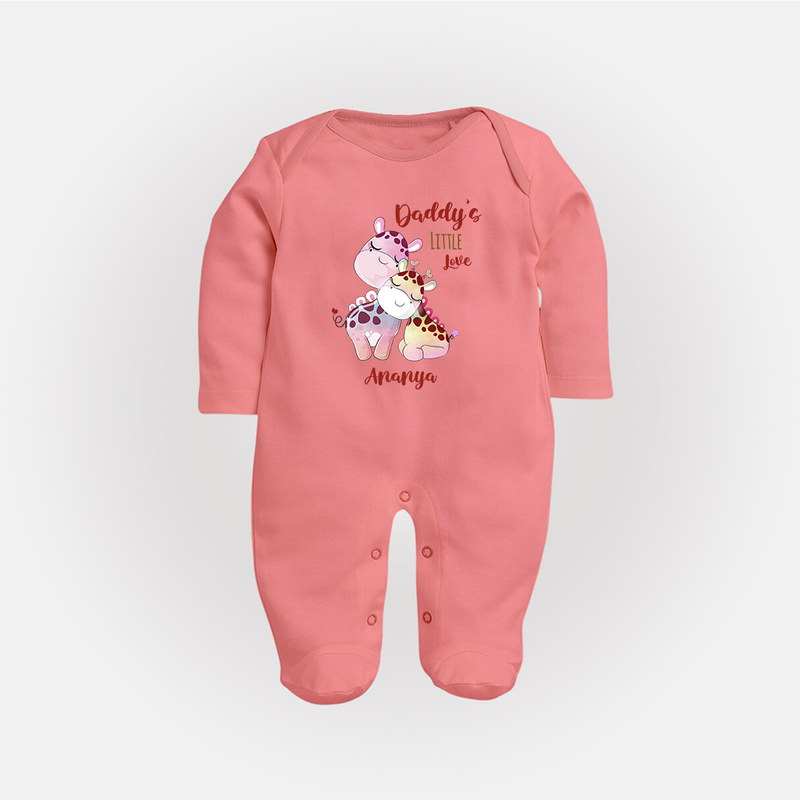 Daddy's Little Love - Valentine's Day Themed Customized Sleep Suit For Babies With Name - PEACH - New Born (Chest 7.5")