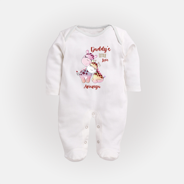 Daddy's Little Love - Valentine's Day Themed Customized Sleep Suit For Babies With Name - WHITE - New Born (Chest 7.5")