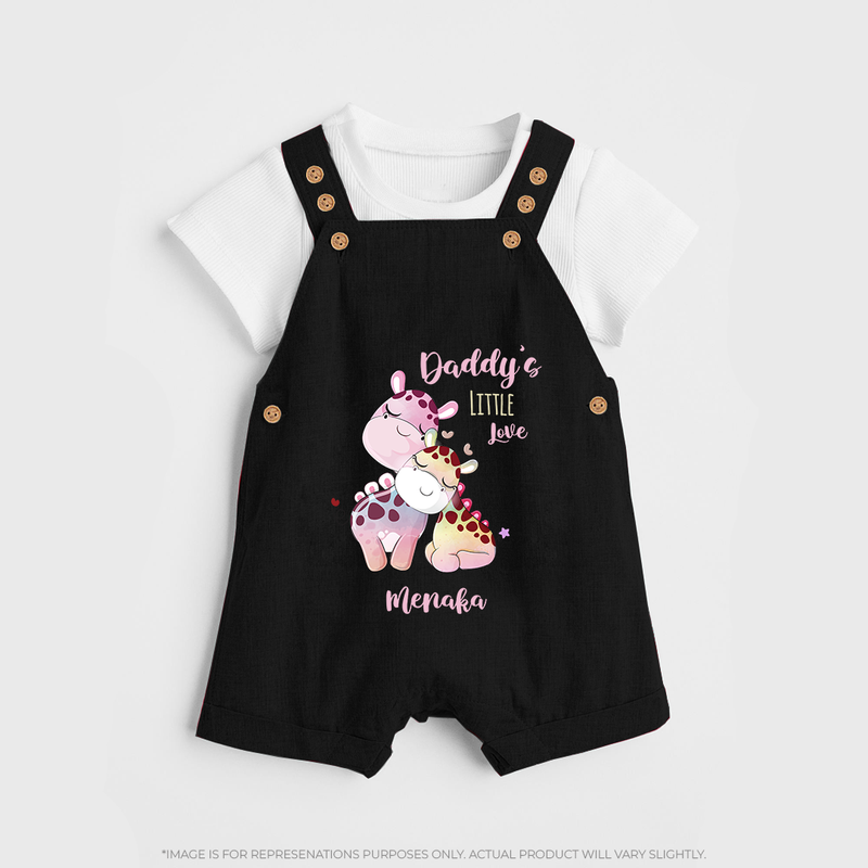 Daddy's Little Love - Valentine's Day Themed Customized Dungaree Set For Kids With Name - BLACK - 0 - 5 Months Old (Chest 18")