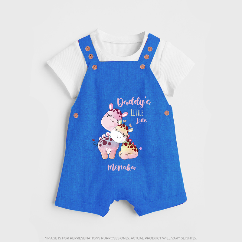 Daddy's Little Love - Valentine's Day Themed Customized Dungaree Set For Kids With Name - COBALT BLUE - 0 - 5 Months Old (Chest 18")