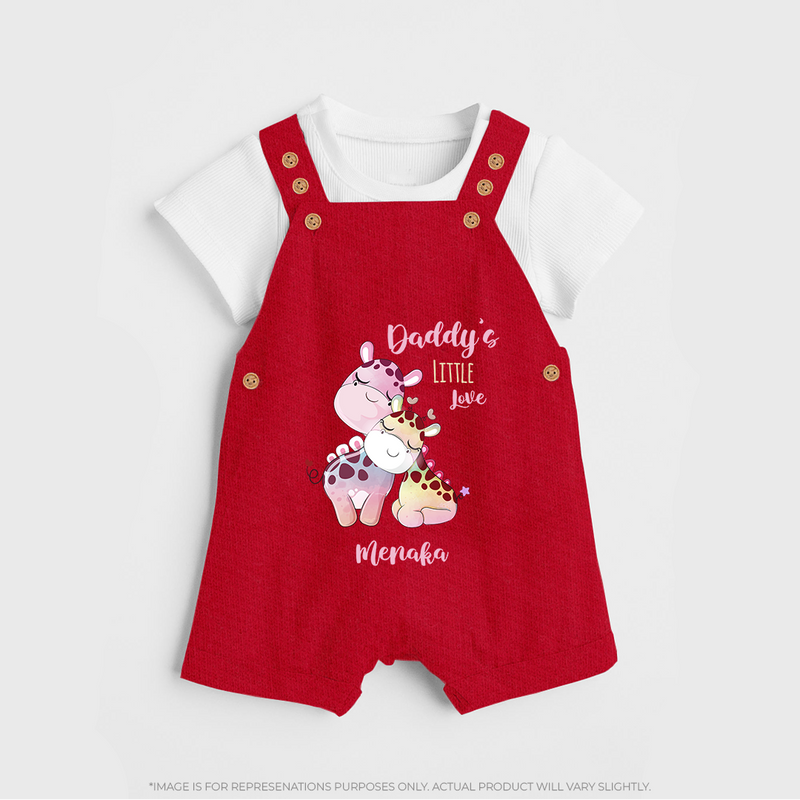 Daddy's Little Love - Valentine's Day Themed Customized Dungaree Set For Kids With Name - RED - 0 - 5 Months Old (Chest 18")