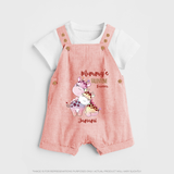 Mommy's Little Love - Valentine's Day Themed Customized Dungaree Set For Kids With Name - PEACH - 0 - 5 Months Old (Chest 18")