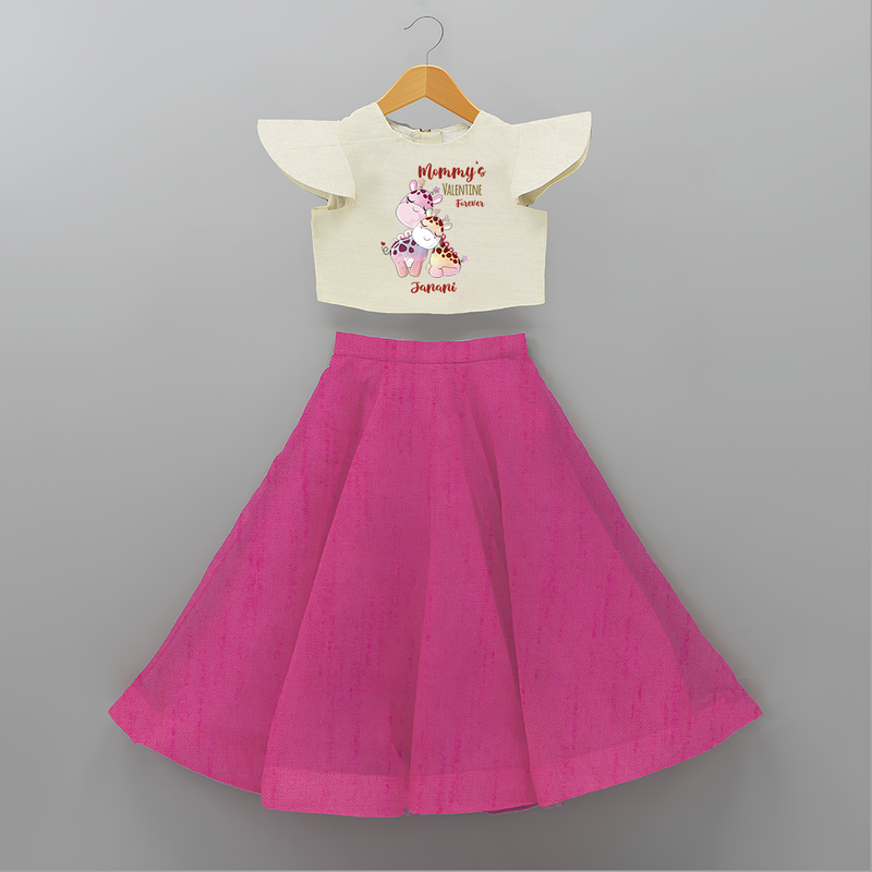 Mommy's Little Love - Valentine's Day Themed Customized Crop Top And Skirt For Kids With Name - FUSCHIA - 6 - 9 Months Old (Chest 20" , Frock Waist 20")