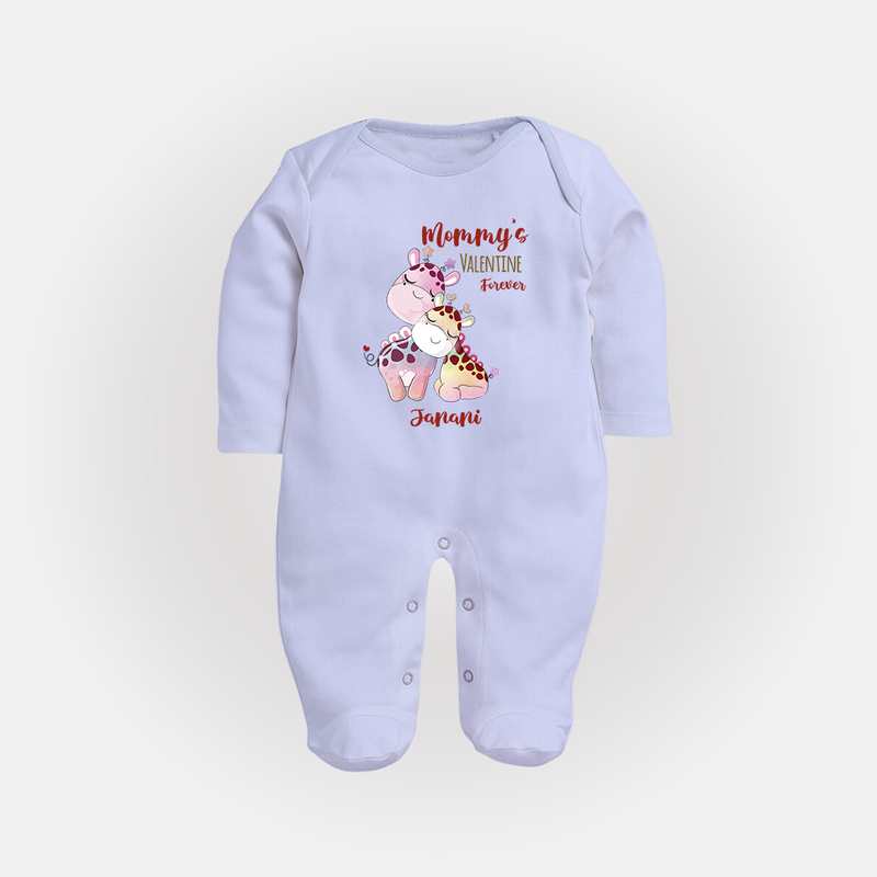 Mommy's Little Love - Valentine's Day Themed Customized Sleep Suit For Babies With Name - BABY BLUE - New Born (Chest 7.5")