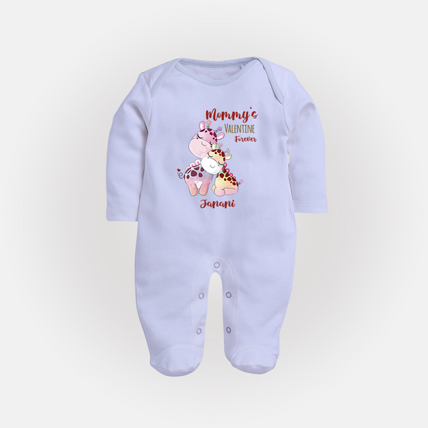 Mommy's Little Love - Valentine's Day Themed Customized Sleep Suit For Babies With Name - BABY BLUE - New Born (Chest 7.5")