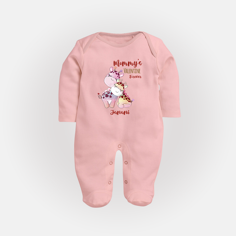 Mommy's Little Love - Valentine's Day Themed Customized Sleep Suit For Babies With Name - BABY PINK - New Born (Chest 7.5")